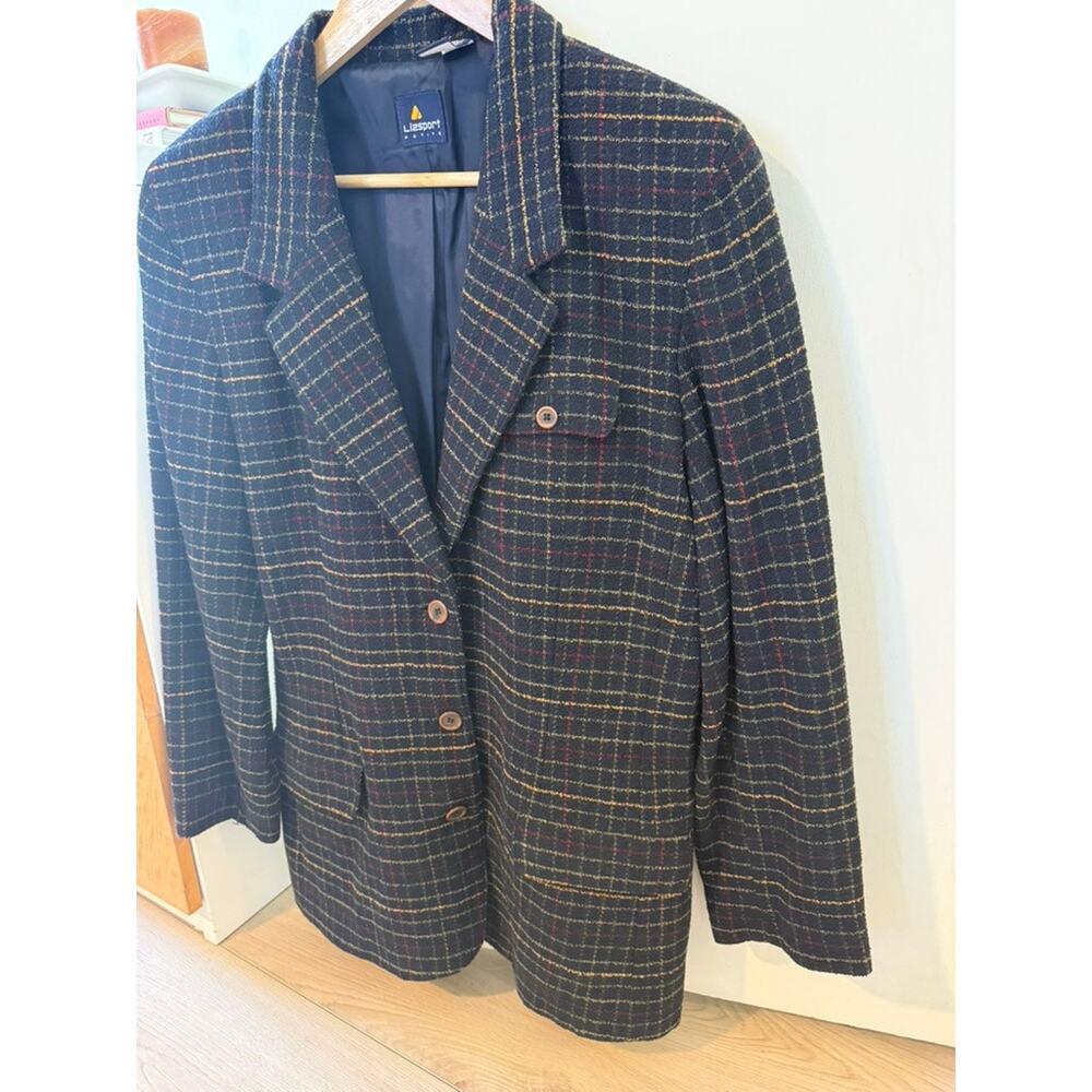 Vintage Navy Plaid Wool Blend Blazer Petite 12 Classic Tailored Preppy Academia